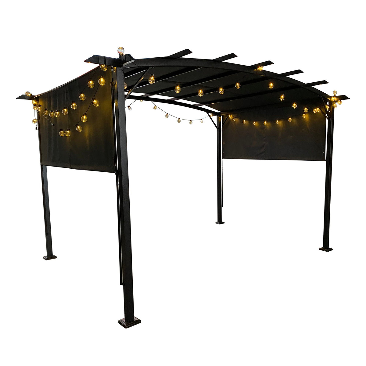Outdoor Patio Pergola Gazebo - Steel Frame Sun Shelter With Retractable Canopy