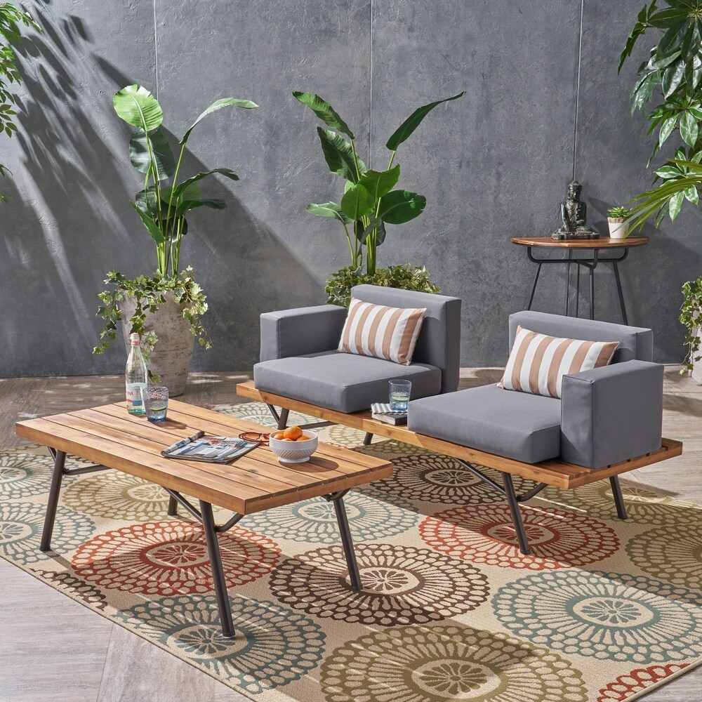 Canoga Outdoor Industrial Loveseat with Coffee Table