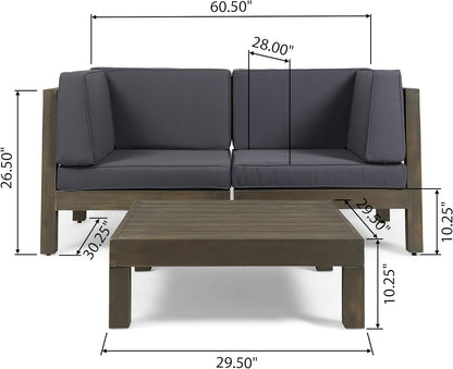 Oana 3-Piece Love Seat Set with Coffee Table, Dark