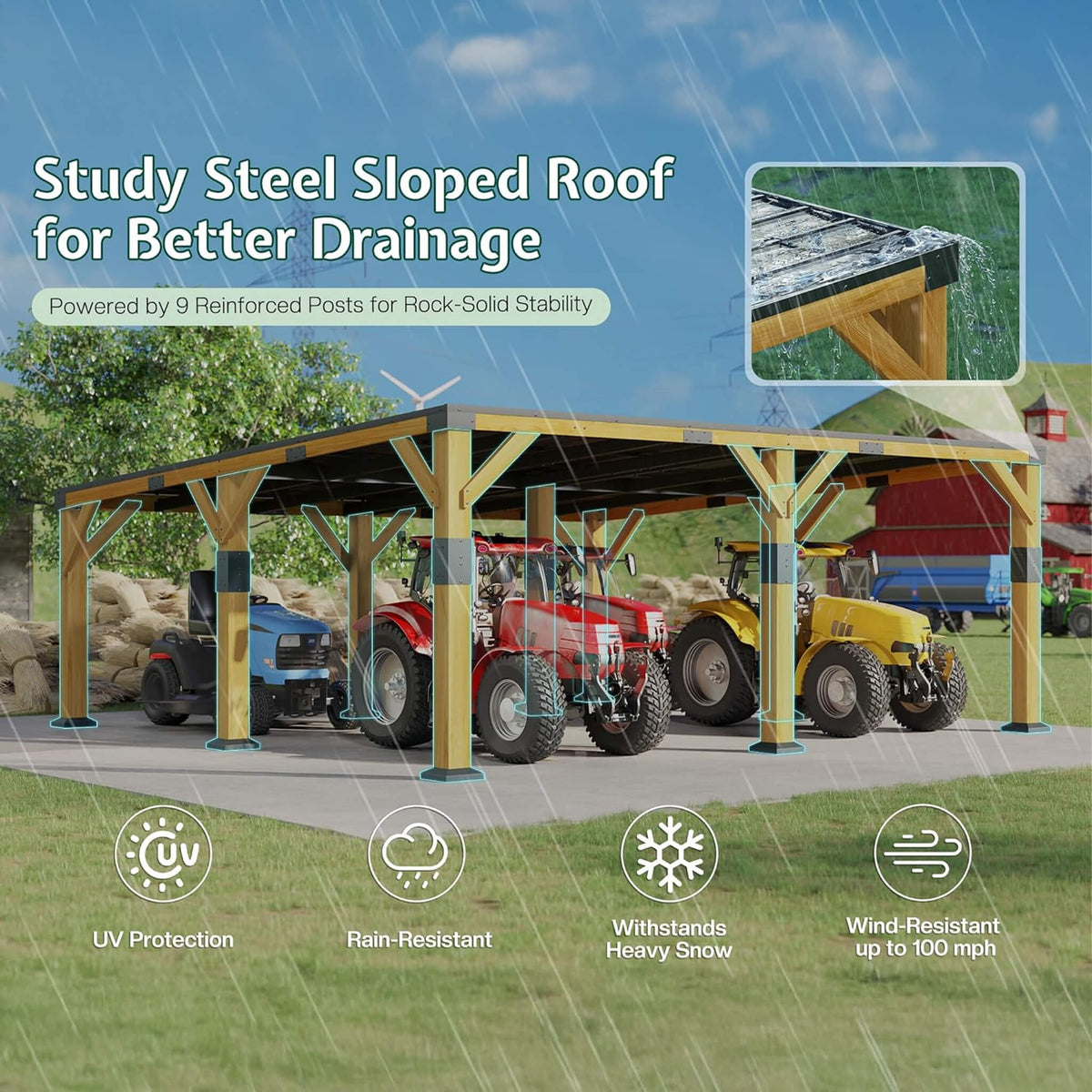 [20X20FT] Alora Heavy-Duty All-Weather Outdoor Cedar Wood Carport With Galvanized Steel Roof (SAK76145)