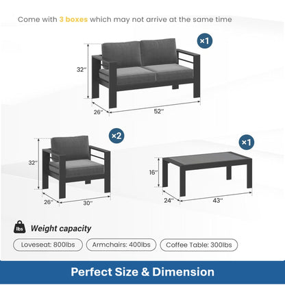 4-Piece Modern Aluminum Patio Conversation Set