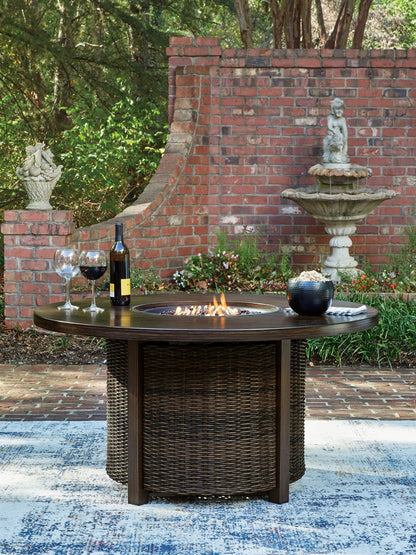 Monterey Point - Round Fire Pit Table - Dark Brown