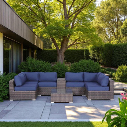 Elegant 4 Person Wicker Patio Seating Set With Cushions And Glass Top Table