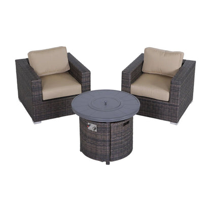 Rattan Patio Set With Comfortable Cushions And Fire Pit
