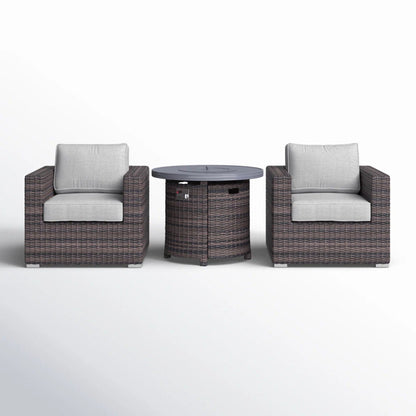 Rattan Patio Set With Comfortable Cushions And Fire Pit