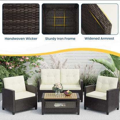 4-Piece All Weather Wicker Outdoor Patio Conversation Set