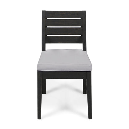 Outdoor Acacia Wood Armless Dining Chair with Cushions (Set of 2)