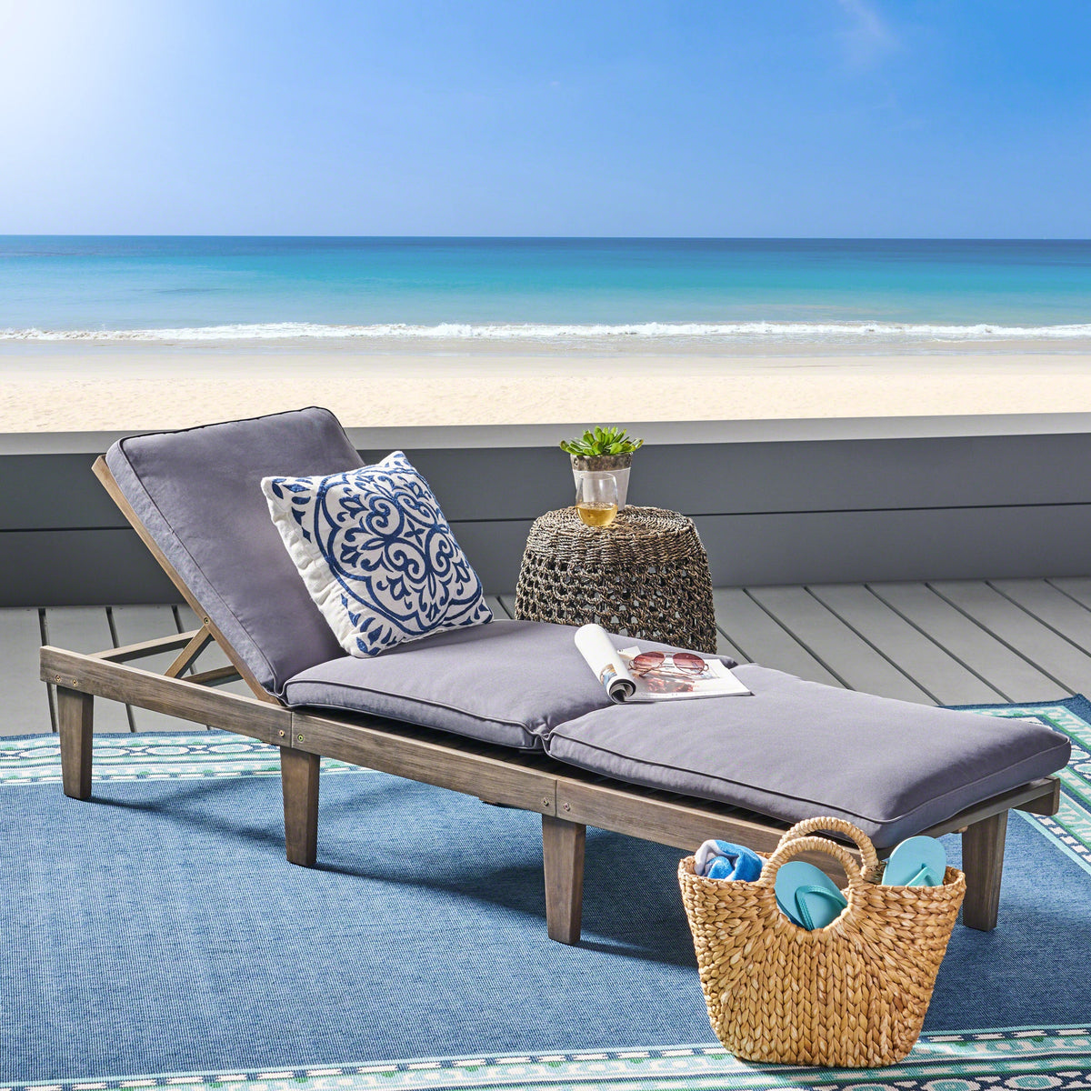 Ariana KD Wood Chaise Lounge With Cushion