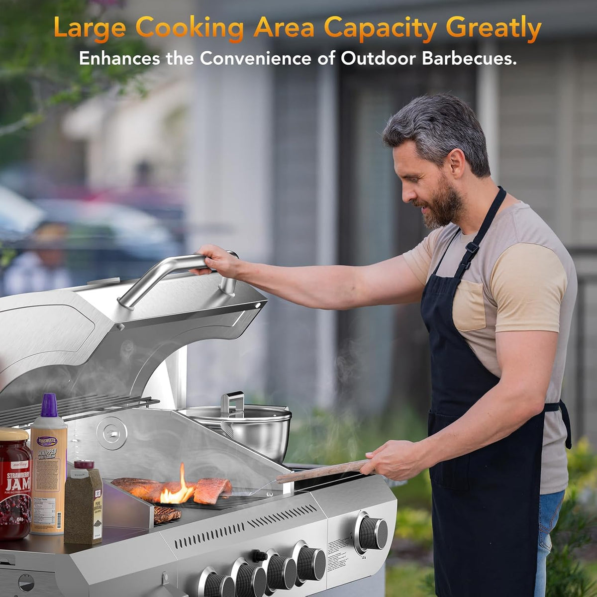 G41 Pro BBQ Grill,Heavy-Duty Stainless Steel Gas Grill, 4 Burner Gas Grill with Side Burner,42000 BTU Propane Grill for Outdoor Cooking,Barbecue,Garden and Patio Backyard
