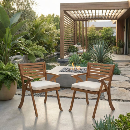 Outdoor Hermosa KD Wood Dining Chair With Cushions (Set of 2)