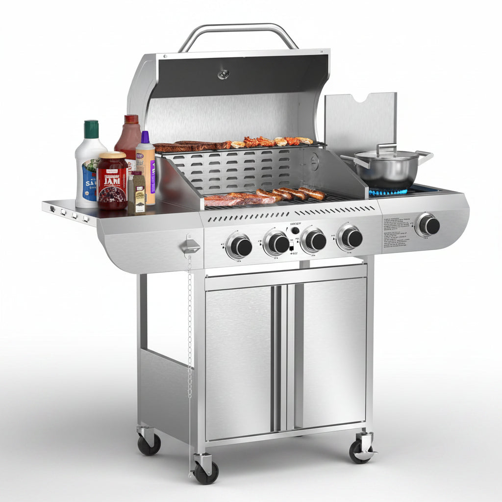 G41 Pro BBQ Grill,Heavy-Duty Stainless Steel Gas Grill, 4 Burner Gas Grill with Side Burner,42000 BTU Propane Grill for Outdoor Cooking,Barbecue,Garden and Patio Backyard