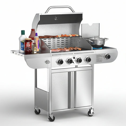 G41 Pro BBQ Grill,Heavy-Duty Stainless Steel Gas Grill, 4 Burner Gas Grill with Side Burner,42000 BTU Propane Grill for Outdoor Cooking,Barbecue,Garden and Patio Backyard