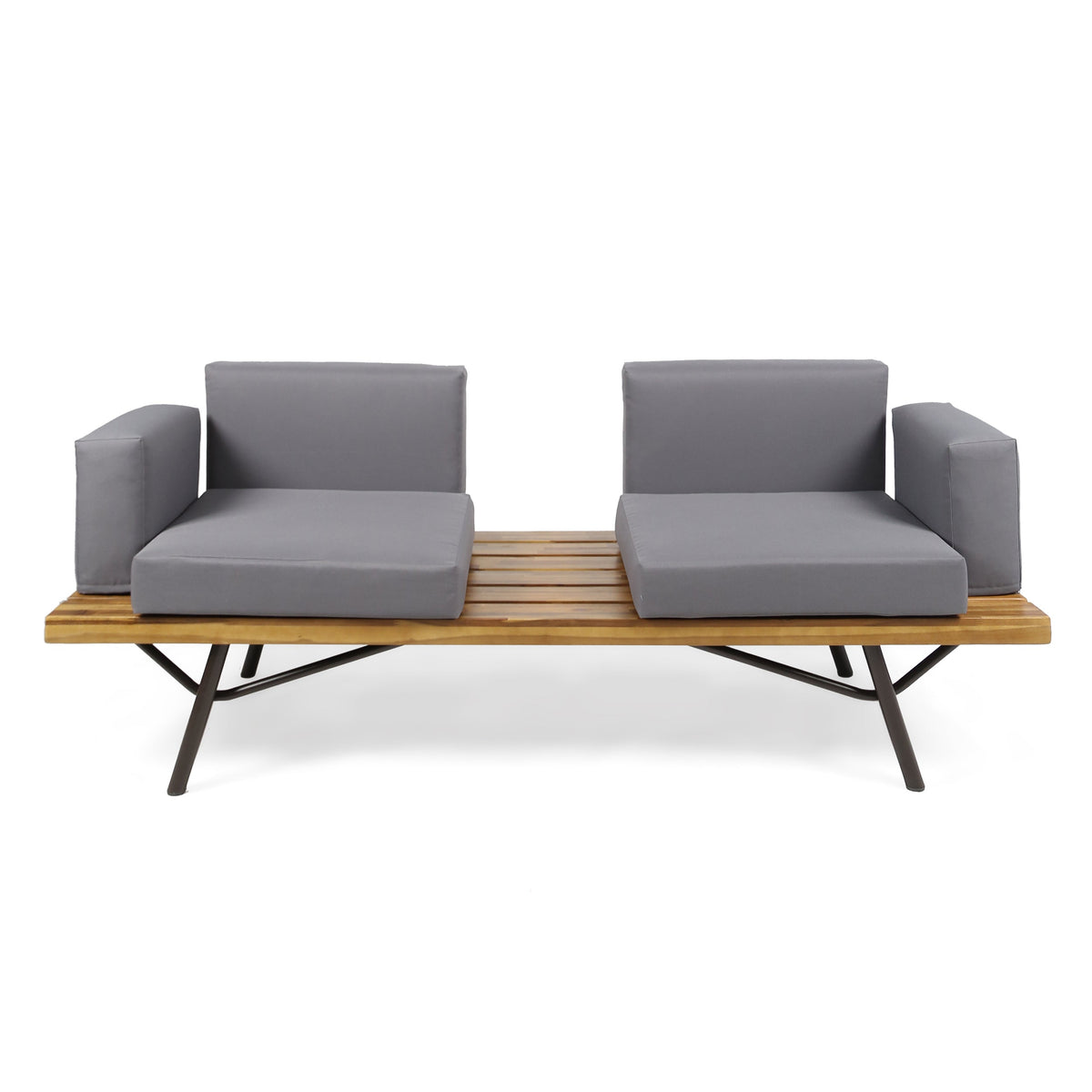 Canoga Outdoor Industrial Loveseat with Coffee Table
