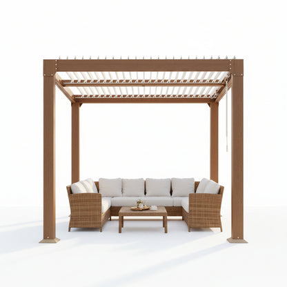 Louvered Pergola 10 Ft X10', Outdoor Pergola with Adjustable Louvered Roof, Reinforced Aluminum Frame, Integrated Drainage System, Hardtop Gazebo for Patio, Deck, Wood Grain