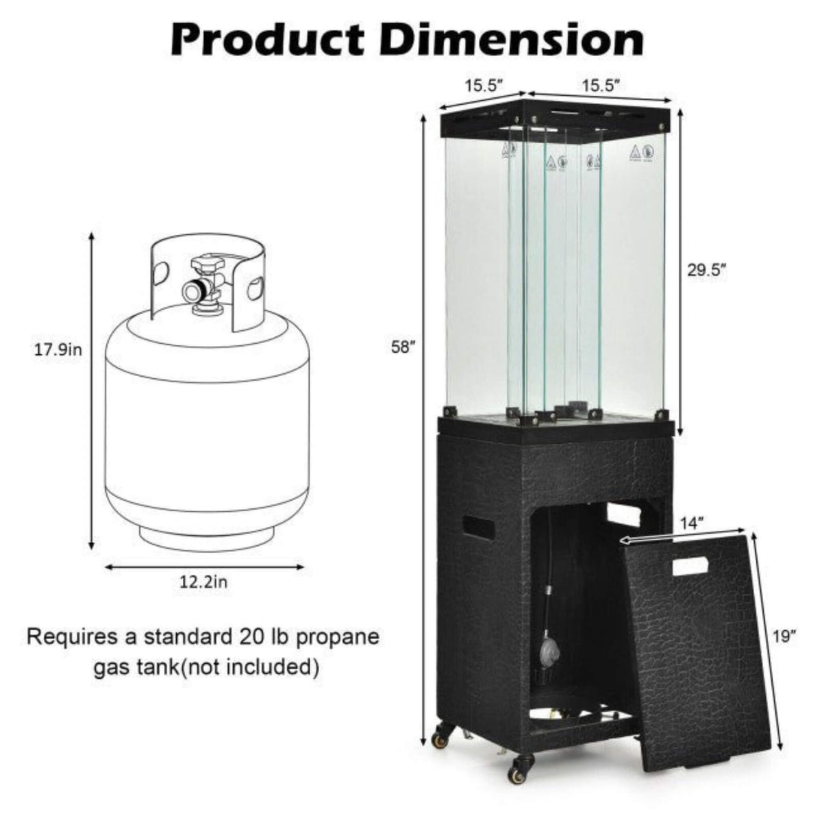 41K BTU Outdoor Propane Gas Patio Heater W/ Lockable Wheels (SAK98052)