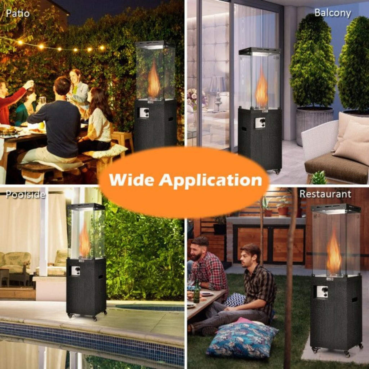 41K BTU Outdoor Propane Gas Patio Heater W/ Lockable Wheels (SAK98052)