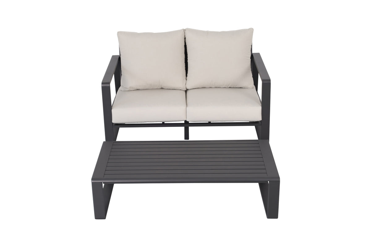 Double Sofa + Rectangular Coffee Table Set, Milky