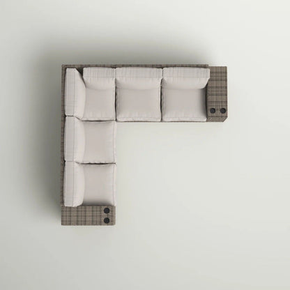 Wide Outdoor Wicker Patio Sectional With Cushions & Reversible Design - Gray