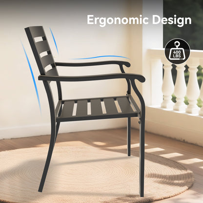 5 Pieces Outdoor Patio Dining Set with Stackable Metal Chairs and Round Table