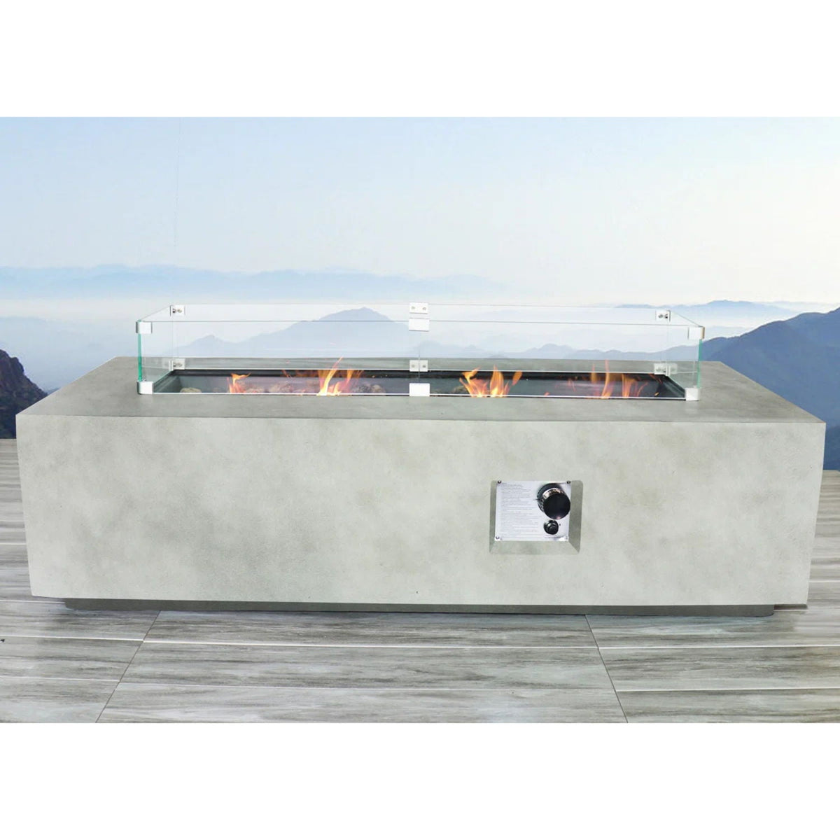 Rectangular Propane Fire Pit Table With Fiber Reinforcement And Adjustable Flame Control - Gray