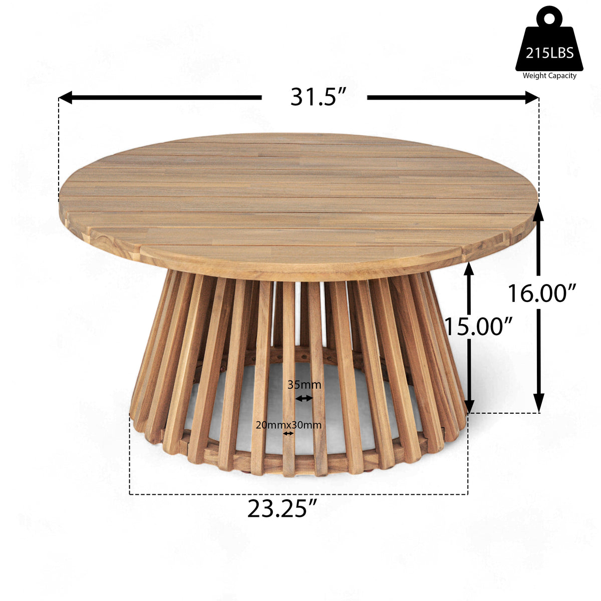 Acacia Wood Patio Coffee Table