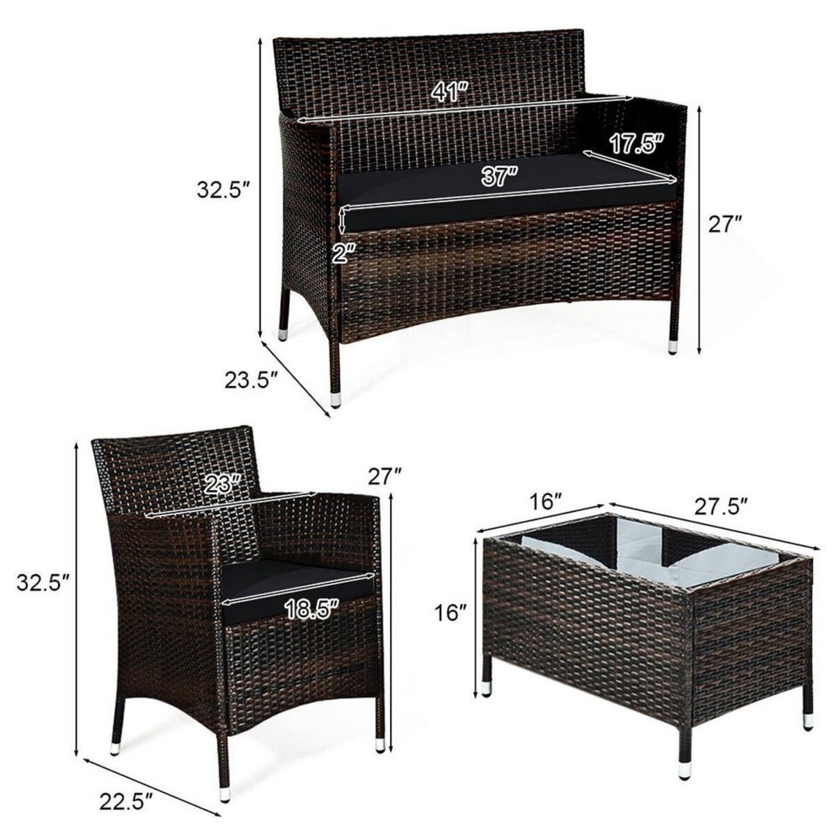 Alora 4-Piece Outdoor Rattan Patio Furniture Set With Cushions & Coffee Table (SAK75463)