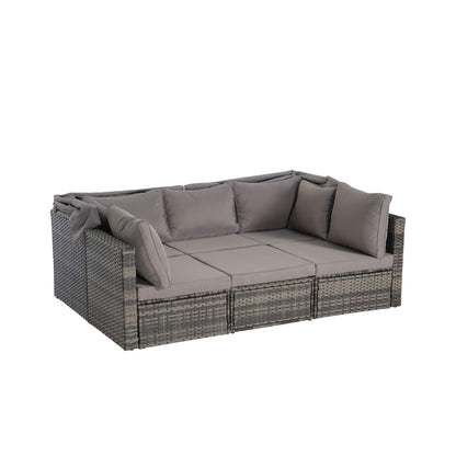 Alora 5-Piece Outdoor Patio Wicker Daybed Furniture Set With Retractable Canopy (SAK37816)