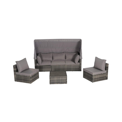 Alora 5-Piece Outdoor Patio Wicker Daybed Furniture Set With Retractable Canopy (SAK37816)