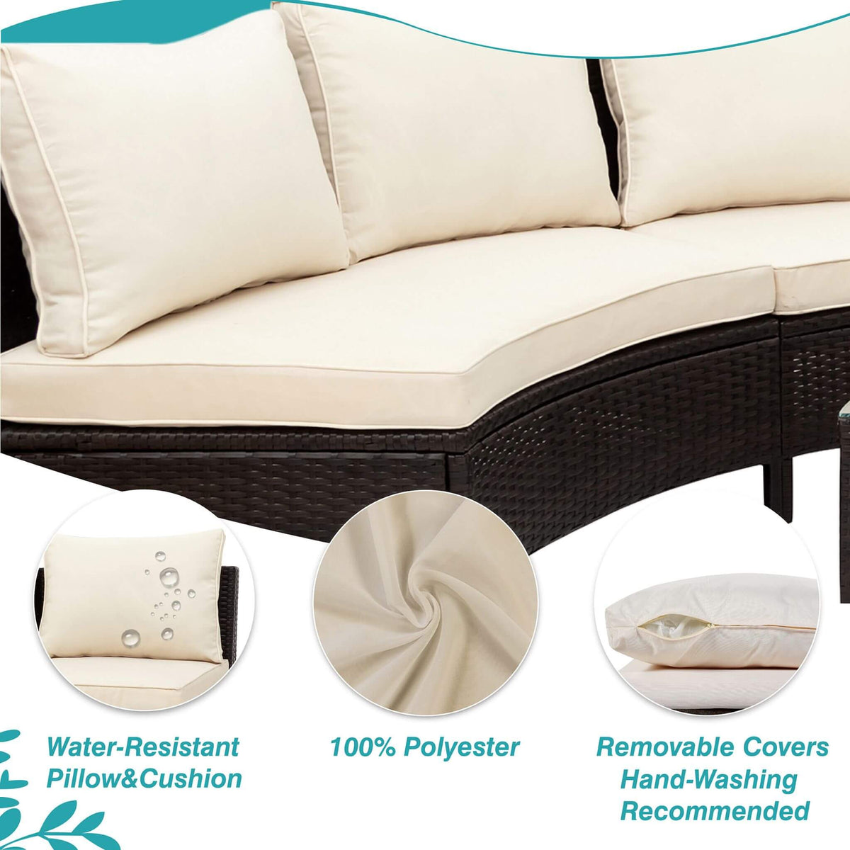 Alora Premium 5-Piece All-Weather Half-Moon Outdoor Rattan Wicker Patio Sectional Sofa Furniture Set With Tempered Glass Table (SAK32615)