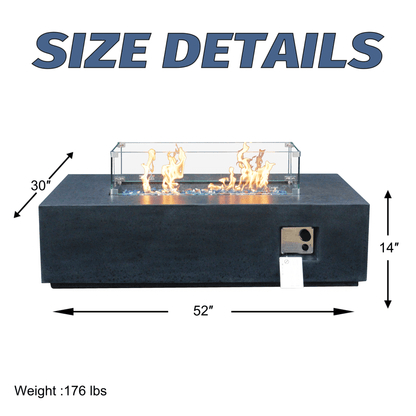 Alora 52" Outdoor Concrete Liquid Propane Rectangular Fire Pit Table (SAK84314)