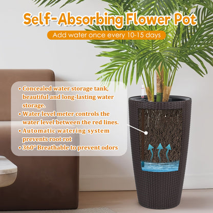 Set of 2 Faux Rattan Tall Planters