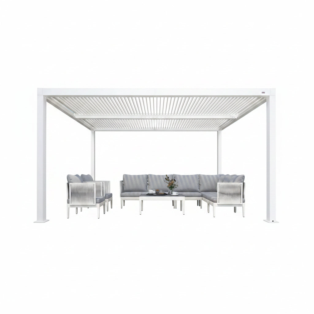 Louvered Pergola Modern White Pergola with Adjustable Roof for Deck Backyard Garden