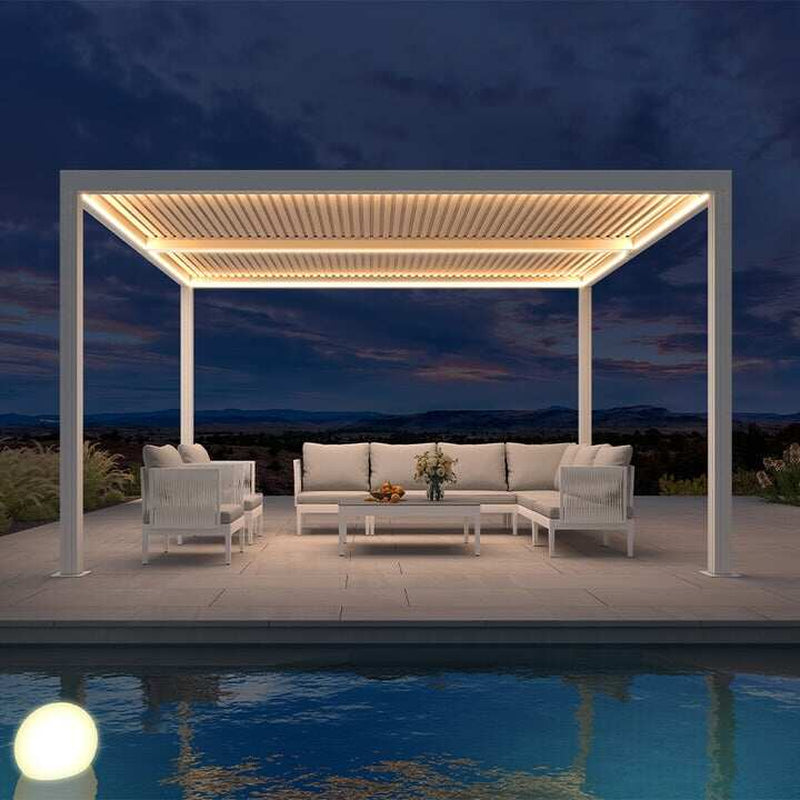 Louvered Pergola Modern White Pergola with Adjustable Roof for Deck Backyard Garden
