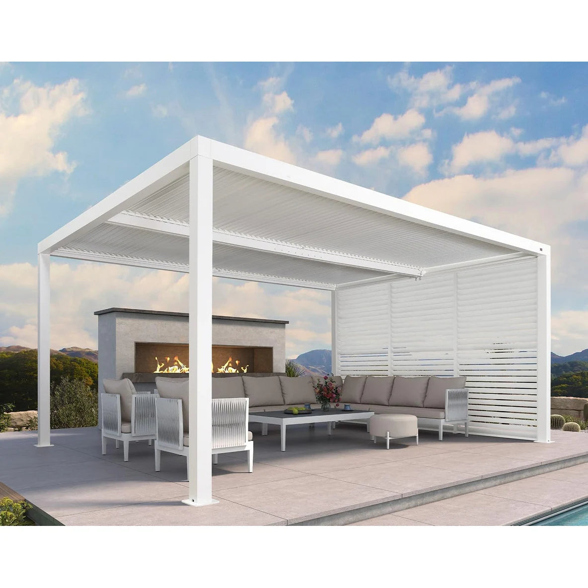 Louvered Pergola Modern White Pergola with Adjustable Roof for Deck Backyard Garden