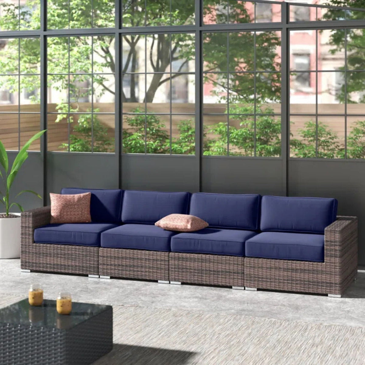 Luxurious Wicker Patio Sectional With Weather Resistant Sunbrella Cushions