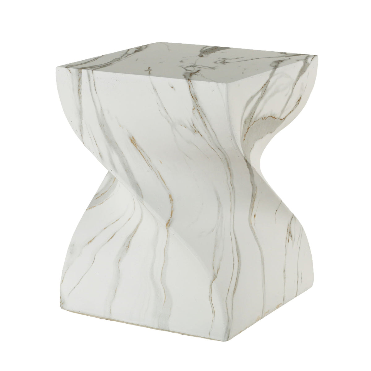 Outdoor End Table, Round Side Table For Patio And Garden - Marble