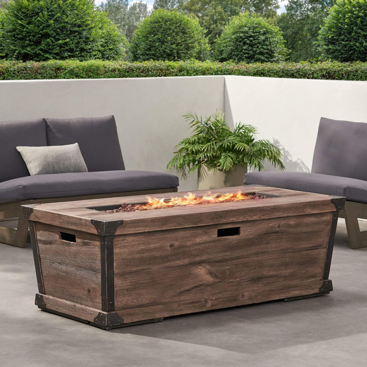 Alora 56-Inch Outdoor 50K BTU Wood Pattern Rectangle Gas Burning Fire Pit (SAK43681)
