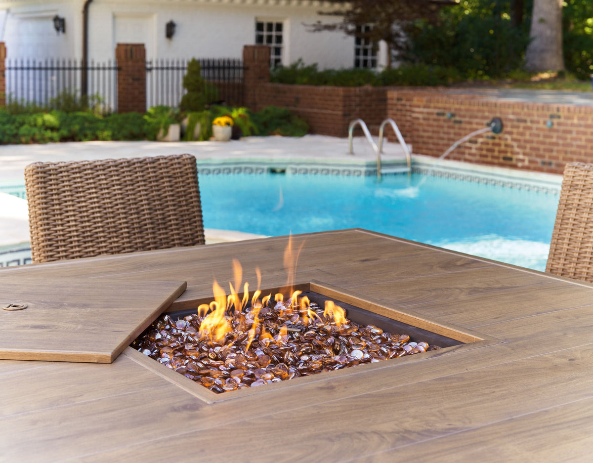 Walton Bridge - Square Bar Table W/Fire Pit - Driftwood