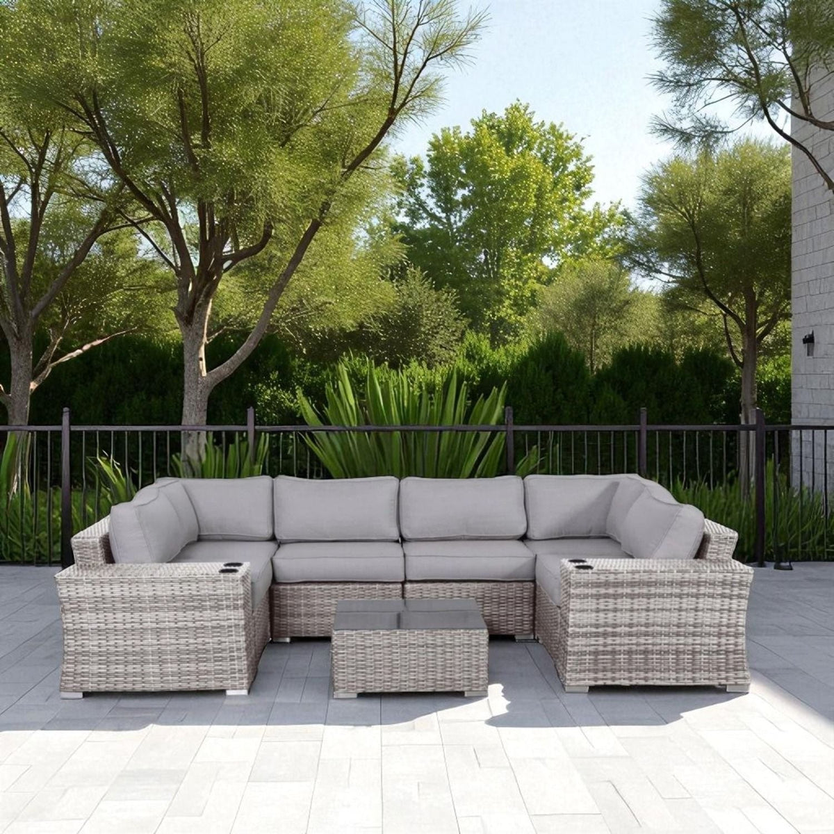 4 Person Patio Seating Set With Cushions, All Weather - Gray
