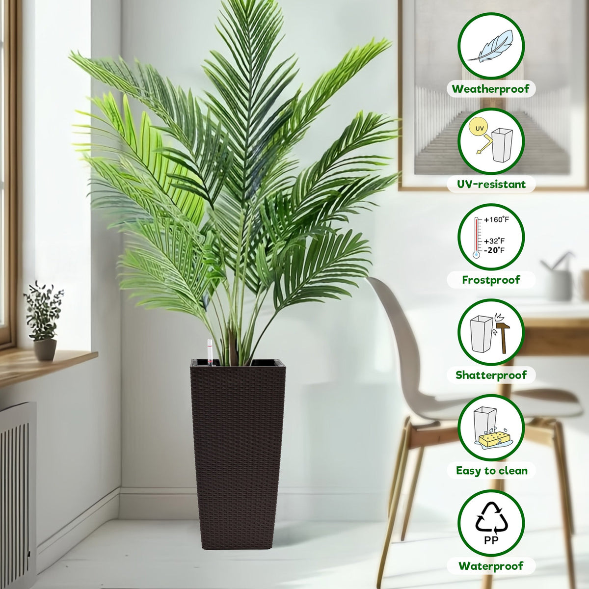Pack of 2 Square Planters with Automatic Watering System