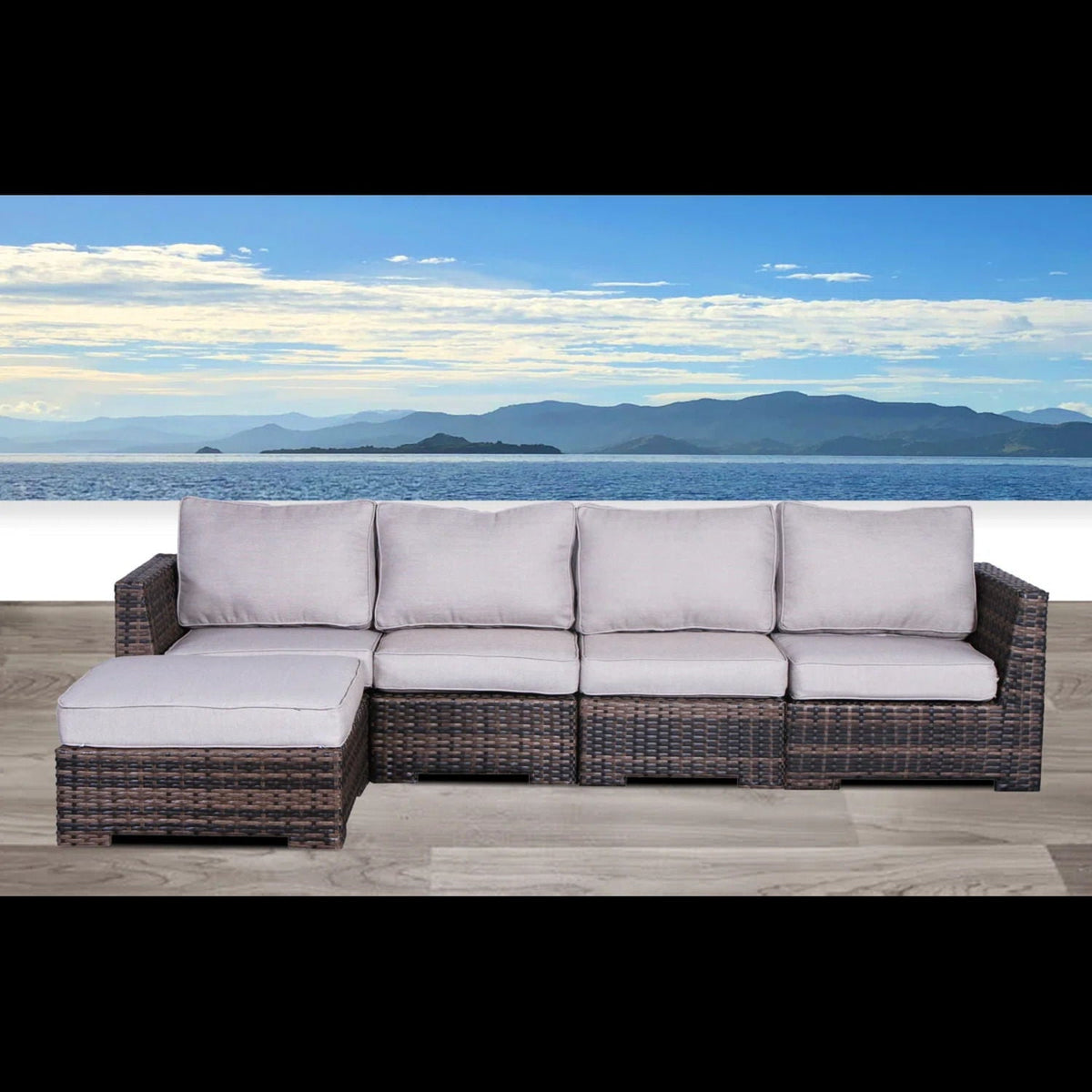 Wide Patio Sectional With Cushions - Brown