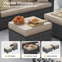 Patio Furniture Set, 6 Pieces Outdoor Patio Set, All-Weather Wicker Rattan Outdoor Furniture Set with Swivel Chairs for Poolside, Backyard, Gray Wicker Khaki Cushions