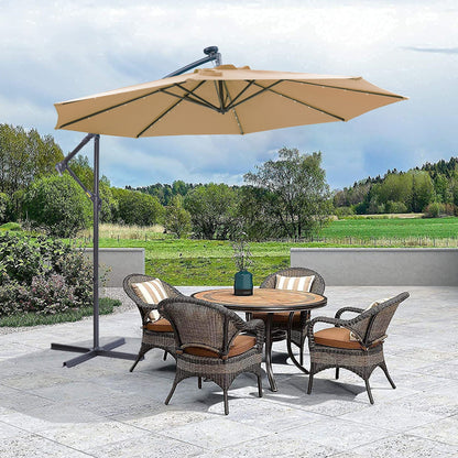 Outdoor Cantilever Patio Umbrella With 32 LED Lights 10 Ft Hanging Design Easy Open Adjustment Metal Frame - Taupe