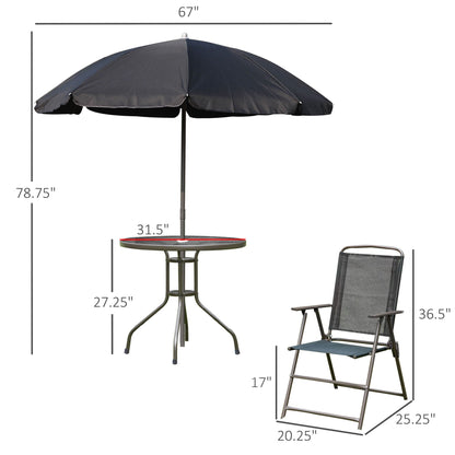 Outsunny - Patio Dining Set With Table Umbrella, Folding Chairs And Dining Table, Outdoor Patio Furniture Set