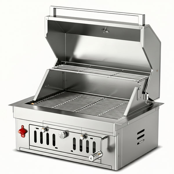 27-IN Premium Portable 304 Stainless Steel Built-In Charcoal Grill with Adjustable Charcoal Tray, Large Front Access Door, and Side Vents, Ideal for Outdoor Family BBQ Gatherings