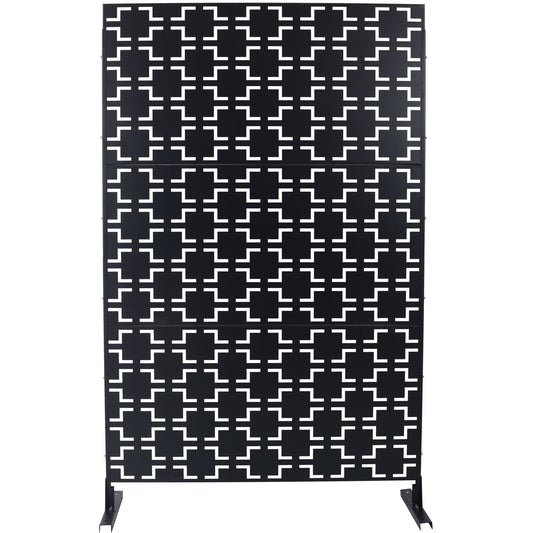 Outdoor / Indoor Privacy Screen Metal Privacy Screen, Freestanding Decorative Privacy Screen For Deck Balcony Patio - Black