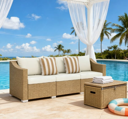 Outdoor Furniture Rattan Sofa with Cushions and Throw Pillows