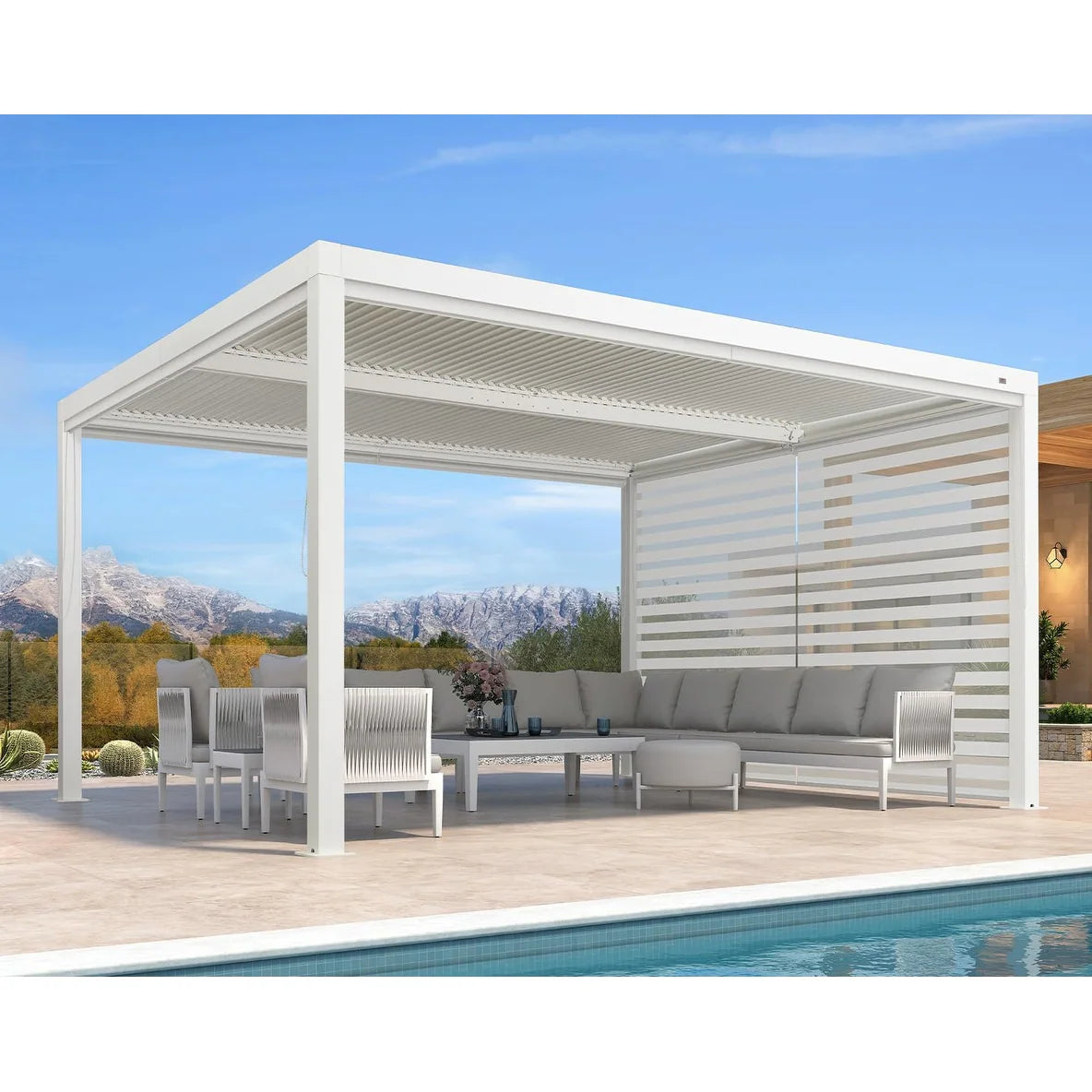 Louvered Pergola Modern White Pergola with Adjustable Roof for Deck Backyard Garden