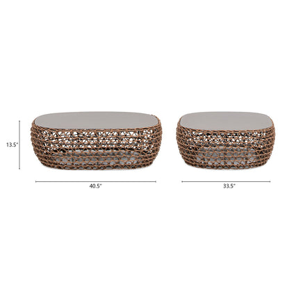 Willow - Oval Woven Patio Coffee Table, Wicker Frame