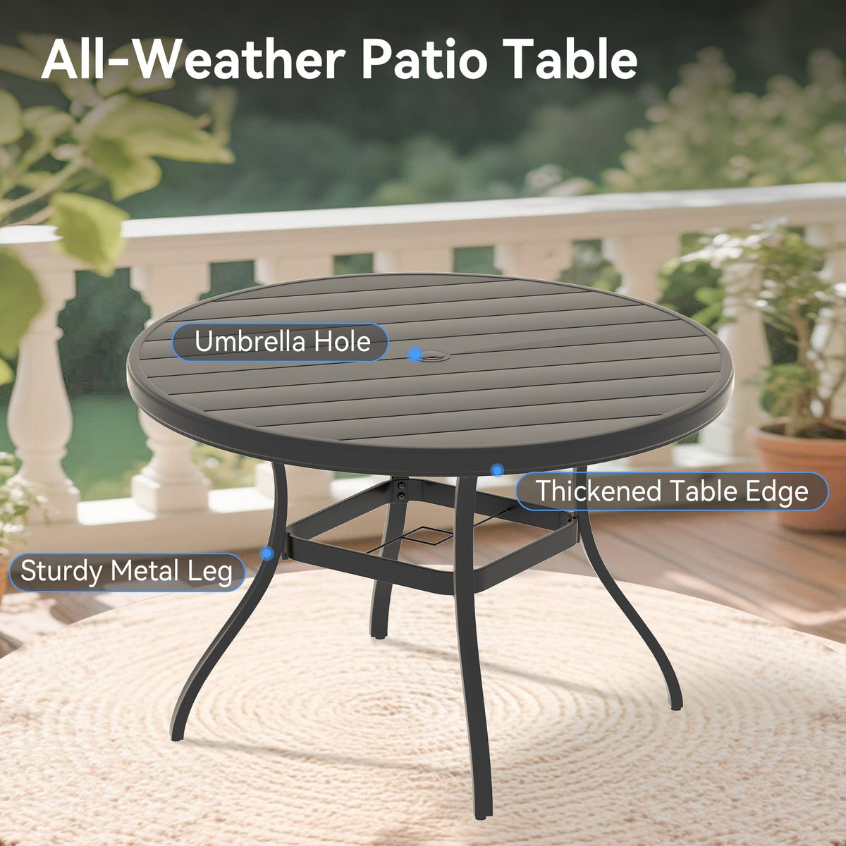 5 Pieces Outdoor Patio Dining Set with Stackable Metal Chairs and Round Table